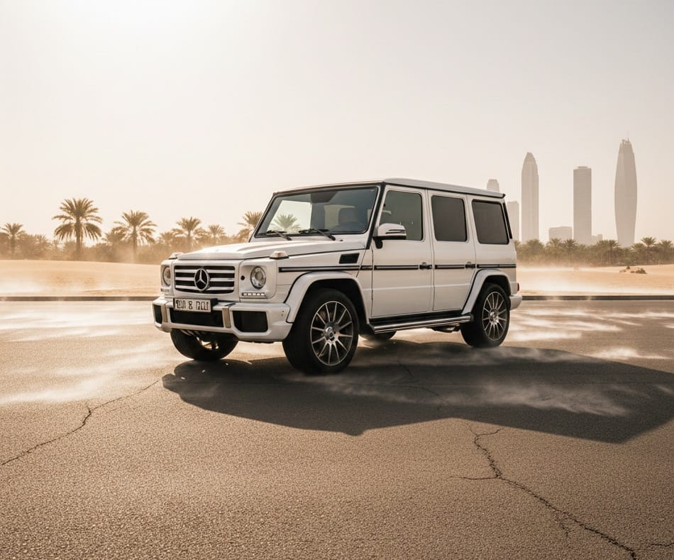 Gclass-parked-under-sun-heat